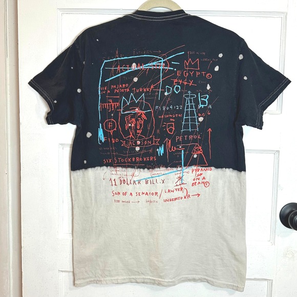 Jean-Michel Basquiat Ripple Junction Black Bleach Dip Dye Graphic T-Shirt Mens M - Picture 2 of 3